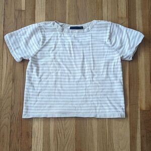 Liz Claiborne short sleeve sweater tan and white striped